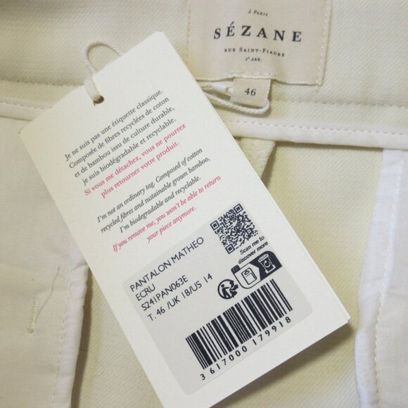 NWT Sezane Matheo Trouser in Ecru High Rise Wool Blend Pants 46 / 14 - Picture 6 of 9